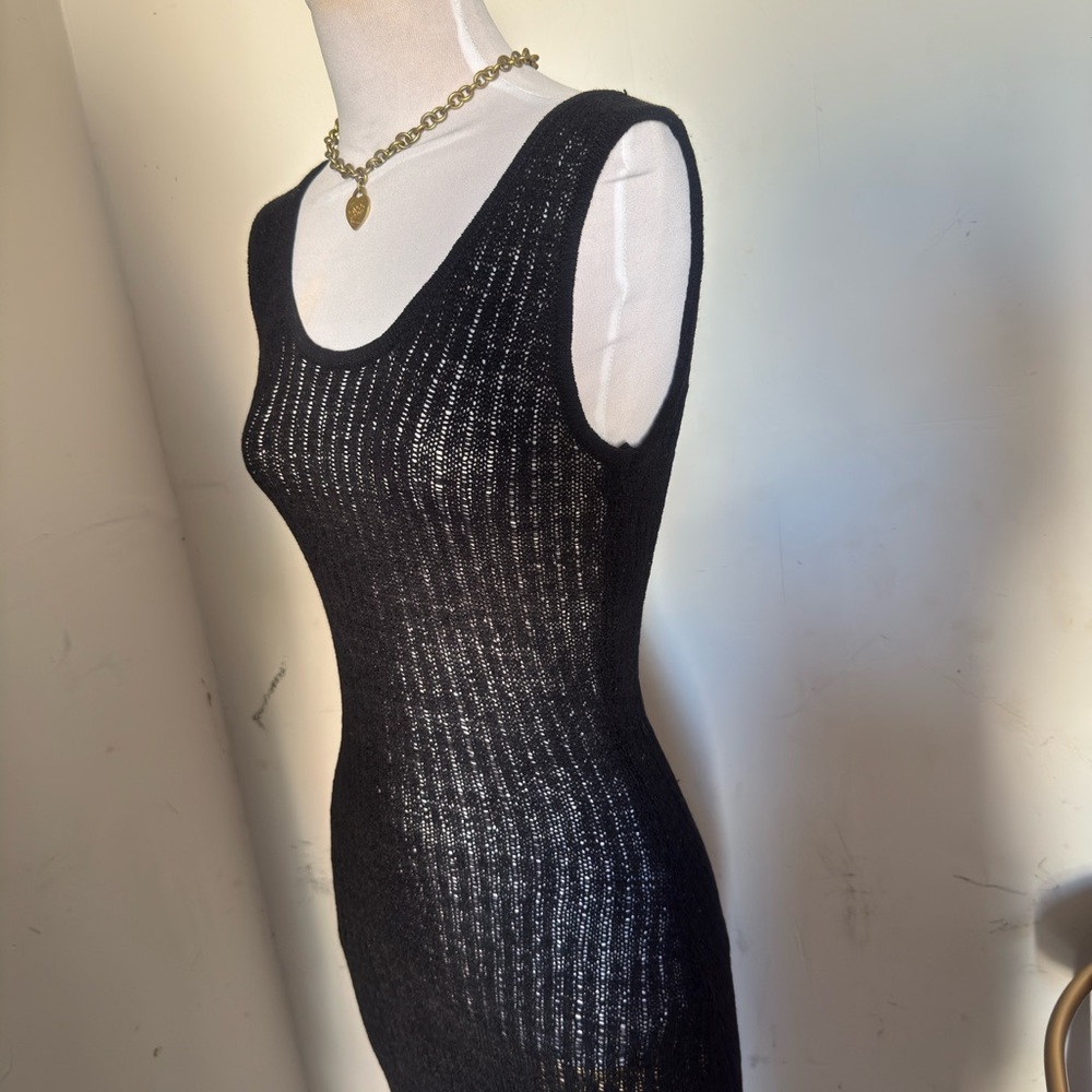 Sleek Black Ribbed Sleeveless Knit Dress